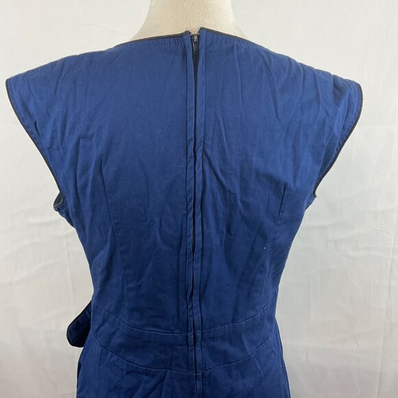 Lindy Bop Fit & Flare Dress US L Navy Blue Black Trim Pleated Sleeveless Bow - Picture 10 of 13